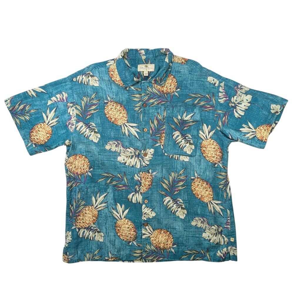 Island Shores Mens XXL Green Hawaiian Shirt Washable Silk Button Up Short Sleeve